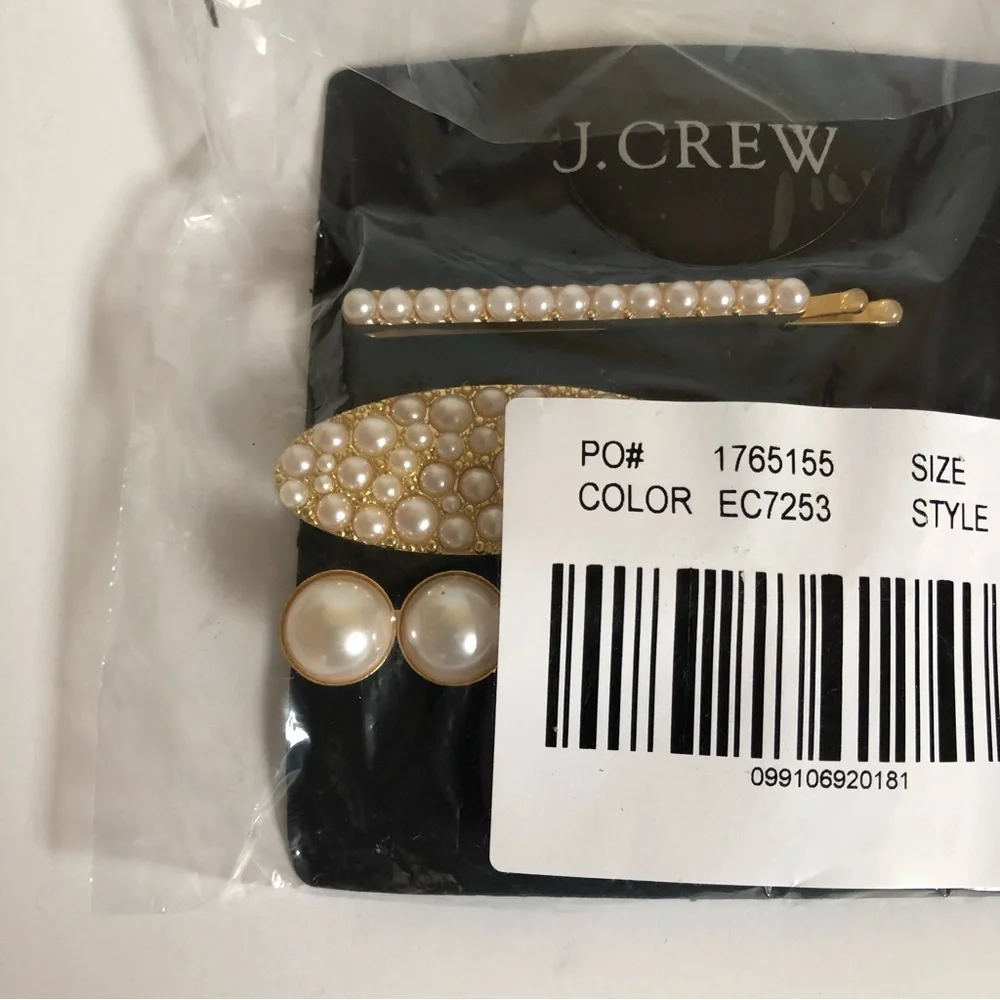NWT J. Crew Pearl-embellished hair barrettes one set-of-three